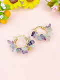 Gold Natural Fluorite Wire Wrap Hoop Earrings Gemstone Jewelry, Gifts for Girlfriends, N5321C