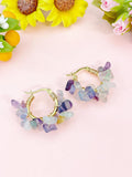 Gold Natural Fluorite Wire Wrap Hoop Earrings Gemstone Jewelry, Gifts for Girlfriends, N5321C