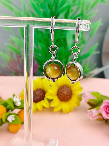 Natural Tiger Eye Hypoallergenic Earrings, N4691S