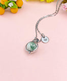 Green Spot Jasper Silver Necklace, Natural Gemstone Jewelry, N6140S