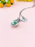 Green Spot Jasper Silver Necklace, Natural Gemstone Jewelry, N6140S