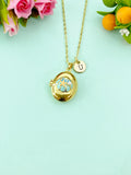 Gold Shell Pearl Enamel Locket Oval Pendant Necklace, Keepsake Photo Frame Jewelry, N6588
