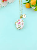Gold Hot Pink Flower Enamel Locket Oval Pendant Necklace, Keepsake Photo Frame Jewelry, N6591