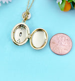 Gold Micro Pave Cubic Zirconia Enamel Locket Oval Pendant Necklace, Keepsake Photo Frame Jewelry, N6594