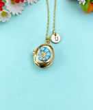 Gold Couch Shell Enamel Locket Oval Pendant Necklace, Keepsake Photo Frame Jewelry, N6595