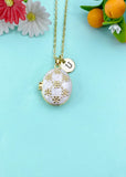Gold Flower Enamel Locket Oval Pendant Necklace, Keepsake Photo Frame Jewelry, N6596