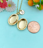 Gold Flower Enamel Locket Oval Pendant Necklace, Keepsake Photo Frame Jewelry, N6596