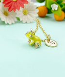 Gold  Green Frog Charm Necklace, American Bullfrog Lithobates, N6598