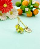 Gold  Green Frog Charm Necklace, American Bullfrog Lithobates, N6598