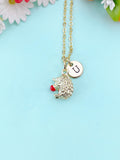 Gold  Hedgehog Charm Necklace, Animal Spiny Pet, N6599