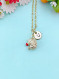 Gold  Hedgehog Charm Necklace, Animal Spiny Pet, N6599