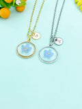 Forget Me Not Flower Necklace, Pressed Flower Charm, Initial Necklace