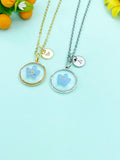 Forget Me Not Flower Necklace, Pressed Flower Charm, Initial Necklace