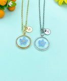 Forget Me Not Flower Necklace, Pressed Flower Charm, Initial Necklace