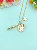 Gold Artist Brush Palette Charm Necklace, N6606M