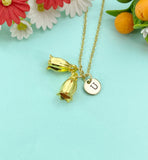 Gold Campanula Bellflowers Charm Necklace, N6610