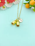 Gold Campanula Bellflowers Charm Necklace, N6610