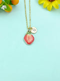 Gold Red Strawberry Fruit Slice Charm Necklace, N6615