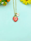 Gold Red Strawberry Fruit Slice Charm Necklace, N6615