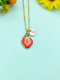 Gold Red Strawberry Fruit Slice Charm Necklace, N6615