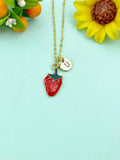 Gold Red Strawberry Fruit Charm Necklace, N6616