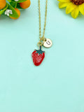 Gold Red Strawberry Fruit Charm Necklace, N6616