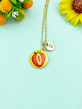 Gold Red Strawberry Fruit Charm Necklace, N6617