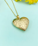 Gold Heart Flower Locket Necklace, Keepsake Photo Frame Jewelry, N4219