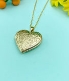Gold Heart Flower Locket Necklace, Keepsake Photo Frame Jewelry, N4219