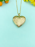 Gold Heart Flower Locket Necklace, Keepsake Photo Frame Jewelry, N4219