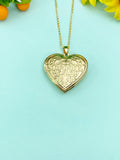 Gold Heart Flower Locket Necklace, Keepsake Photo Frame Jewelry, N4219