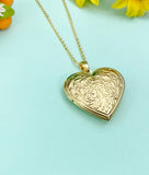Gold Heart Flower Locket Necklace, Keepsake Photo Frame Jewelry, N4219