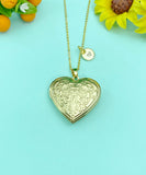 Gold Heart Locket Necklace, Love Keepsake Photo Frame Jewelry, N4047