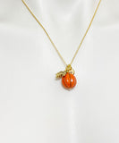 Pumpkin Maple Leaf Charm Necklace, Fall Autumn Halloween Jewelry, N3694