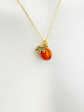 Pumpkin Maple Leaf Charm Necklace, Fall Autumn Halloween Jewelry, N3694