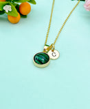 Gold Malachite Necklace, Gemstone Jewelry N3896