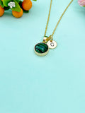 Gold Malachite Necklace, Gemstone Jewelry N3896