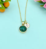 Gold Malachite Necklace, Gemstone Jewelry N3896