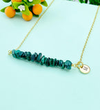 Gold Natural Malachite Necklace, Natural Malachite Gemstone Jewelry, Bracelet Option, N5877