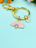 Folding Hand Fan Charm Gold Keychain, Pink Fan Jewelry, N6559K