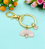 Folding Hand Fan Charm Gold Keychain, Pink Fan Jewelry, N6559K