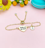 Gold Mother of the Bride Bracelet, Initial Heart Jewelry