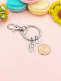 Silver Dollar Sign Keychain, Initial Charm, Personalized Keyring