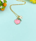 Gold Peach Charm Necklace, Pink Peach Foodie Fruit Jewelry Gift, N5859