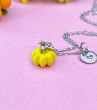 Yellow Pumpkin Charm Silver Necklace, Fall Gifts, N6617