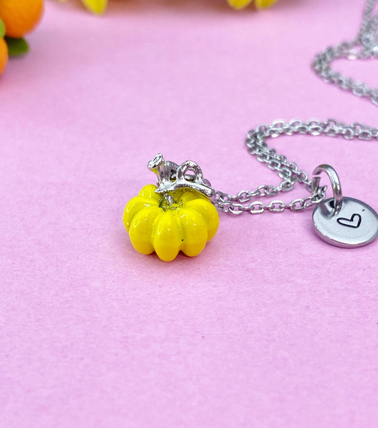 Yellow Pumpkin Charm Silver Necklace, Fall Gifts, N6617