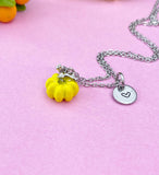 Yellow Pumpkin Charm Silver Necklace, Fall Gifts, N6617