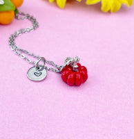 Red Pumpkin Charm Silver Necklace, Fall Gifts, N6618