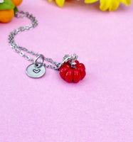 Red Pumpkin Charm Silver Necklace, Fall Gifts, N6618