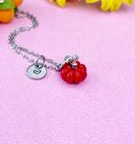 Red Pumpkin Charm Silver Necklace, Fall Gifts, N6618